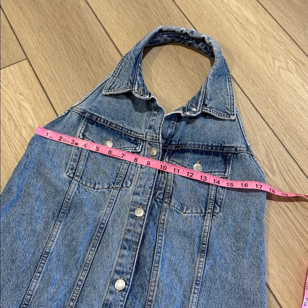 Zara Denim Button Front Halter Dress Size XL - Picture 6 of 10